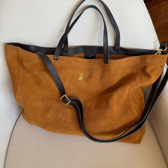 Mark & Graham Boho Suede Camel Brown Large Slouchy Hobo Tote Bag - Picture 3 of 15